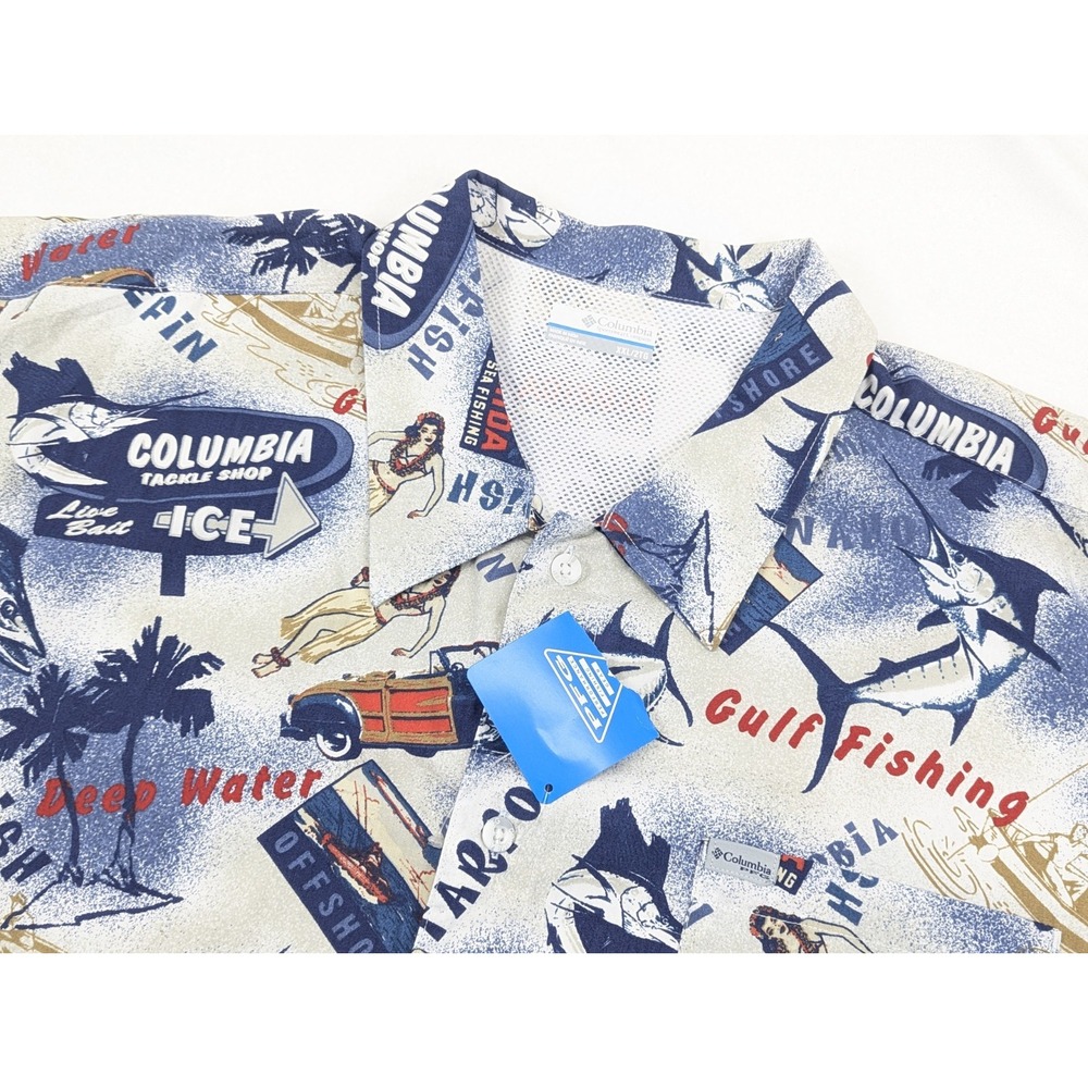 Columbia Trollers Shirt Mens XXL Vented Deep Sea Fishing All Over Print Outdoor